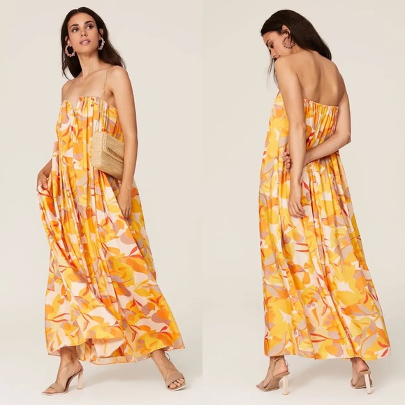 Acler Dresses & Skirts - Acler Haslam Orange Yellow Floral Print Strapless Maxi Dress 4